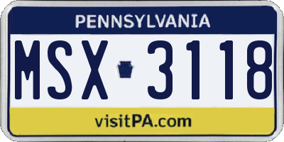 PA license plate MSX3118