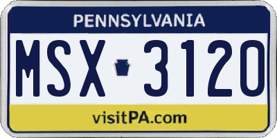 PA license plate MSX3120