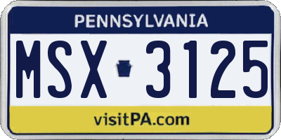 PA license plate MSX3125