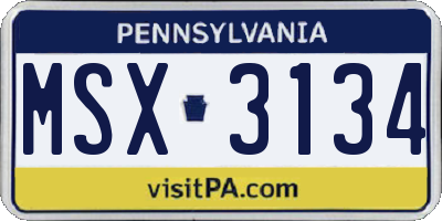 PA license plate MSX3134