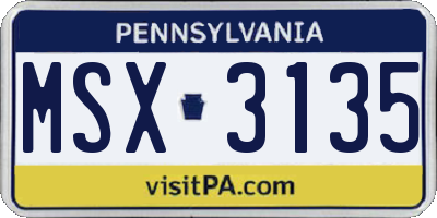 PA license plate MSX3135
