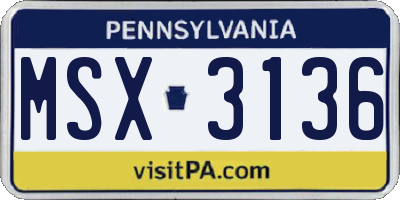 PA license plate MSX3136