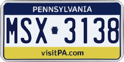 PA license plate MSX3138