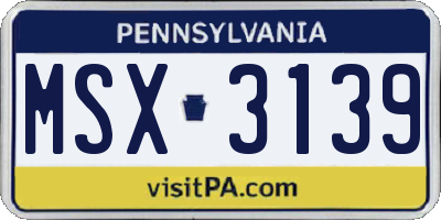 PA license plate MSX3139