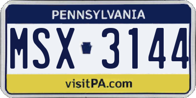 PA license plate MSX3144