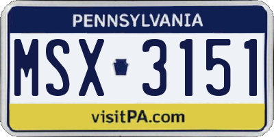 PA license plate MSX3151