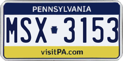 PA license plate MSX3153