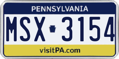 PA license plate MSX3154