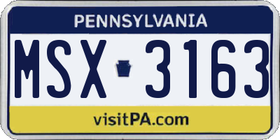 PA license plate MSX3163