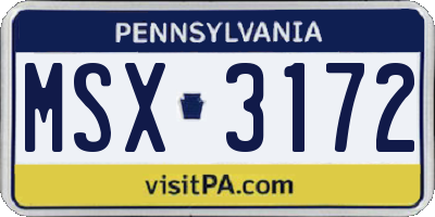 PA license plate MSX3172
