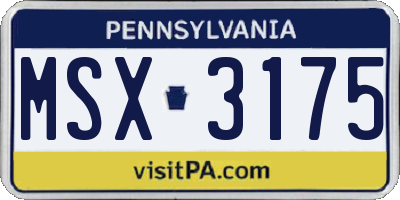 PA license plate MSX3175