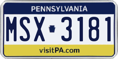 PA license plate MSX3181