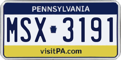 PA license plate MSX3191