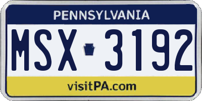 PA license plate MSX3192