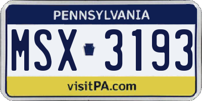 PA license plate MSX3193
