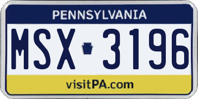 PA license plate MSX3196