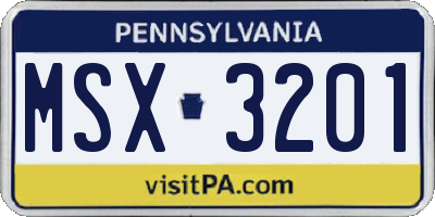 PA license plate MSX3201