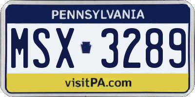 PA license plate MSX3289