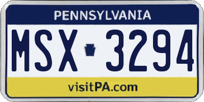 PA license plate MSX3294