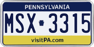 PA license plate MSX3315