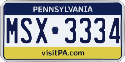 PA license plate MSX3334