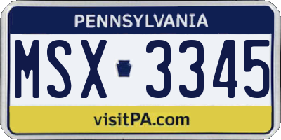 PA license plate MSX3345