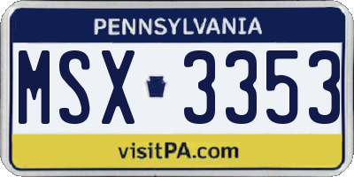 PA license plate MSX3353