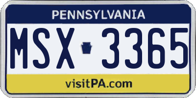 PA license plate MSX3365