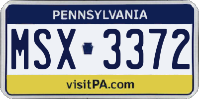 PA license plate MSX3372