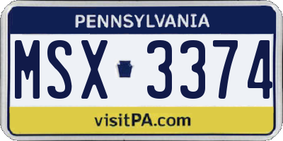 PA license plate MSX3374