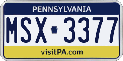 PA license plate MSX3377