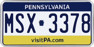 PA license plate MSX3378
