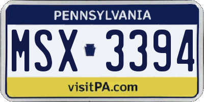 PA license plate MSX3394