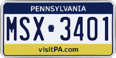 PA license plate MSX3401
