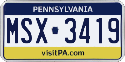 PA license plate MSX3419