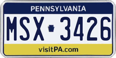 PA license plate MSX3426