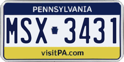 PA license plate MSX3431