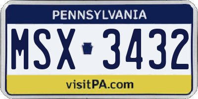 PA license plate MSX3432