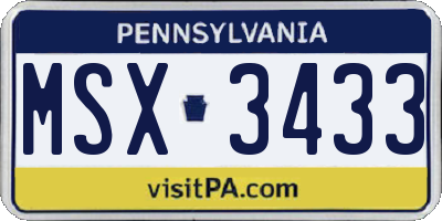 PA license plate MSX3433