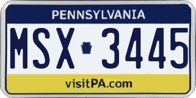 PA license plate MSX3445