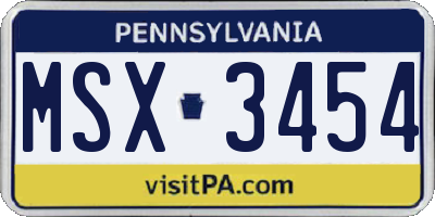 PA license plate MSX3454