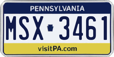 PA license plate MSX3461