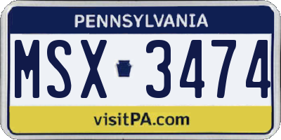 PA license plate MSX3474