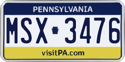PA license plate MSX3476
