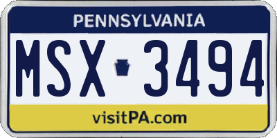 PA license plate MSX3494