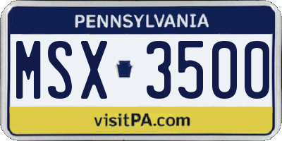PA license plate MSX3500