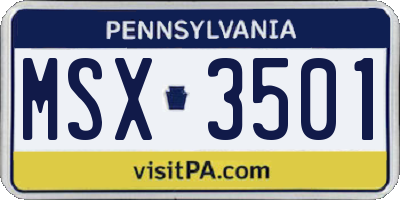PA license plate MSX3501