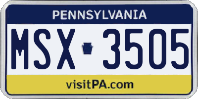 PA license plate MSX3505