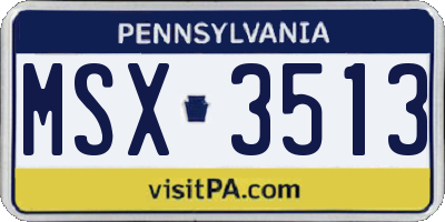 PA license plate MSX3513