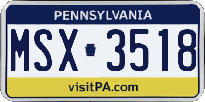PA license plate MSX3518